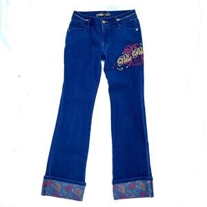 Pelle Pelle Dark Wash Jeans Embroidered Cuffed 12